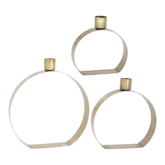 Set of 3 Round Open Metal Stem Vases