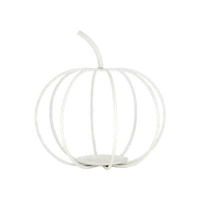 10" White Metal Pumpkin Candle Holder