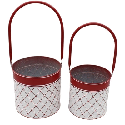 Set/2 Red & White Buckets with/Handles