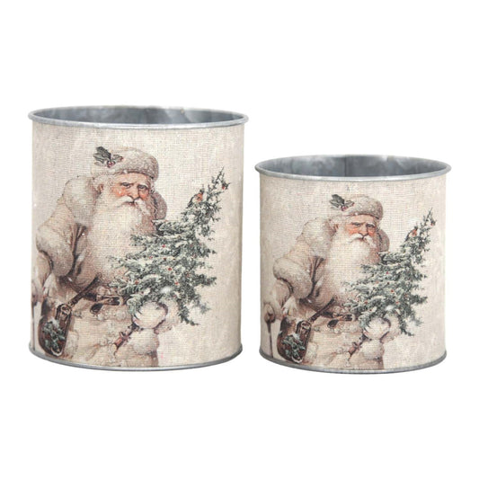 Set of 2 Vintage Santa Mini Buckets