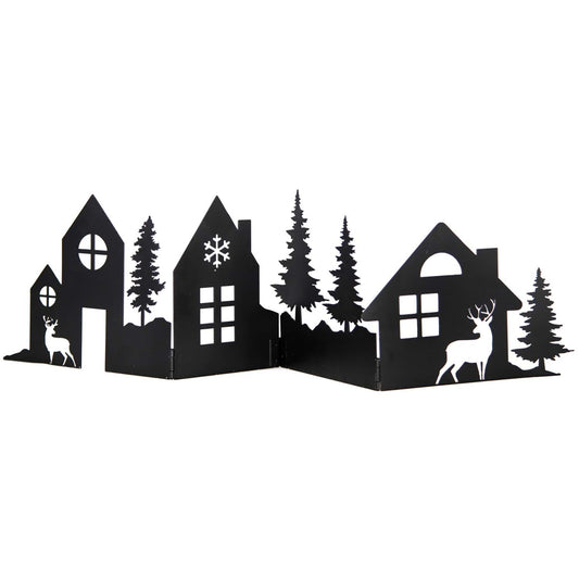 Large Black Snowy Village Silhouette Stand