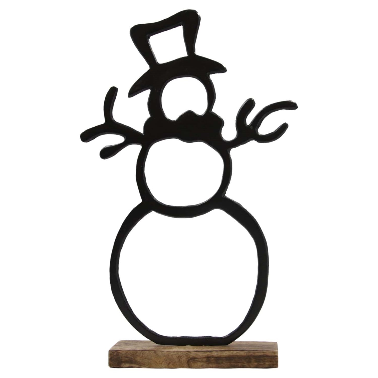 Large Black Metal Cutout Snowman on Stand