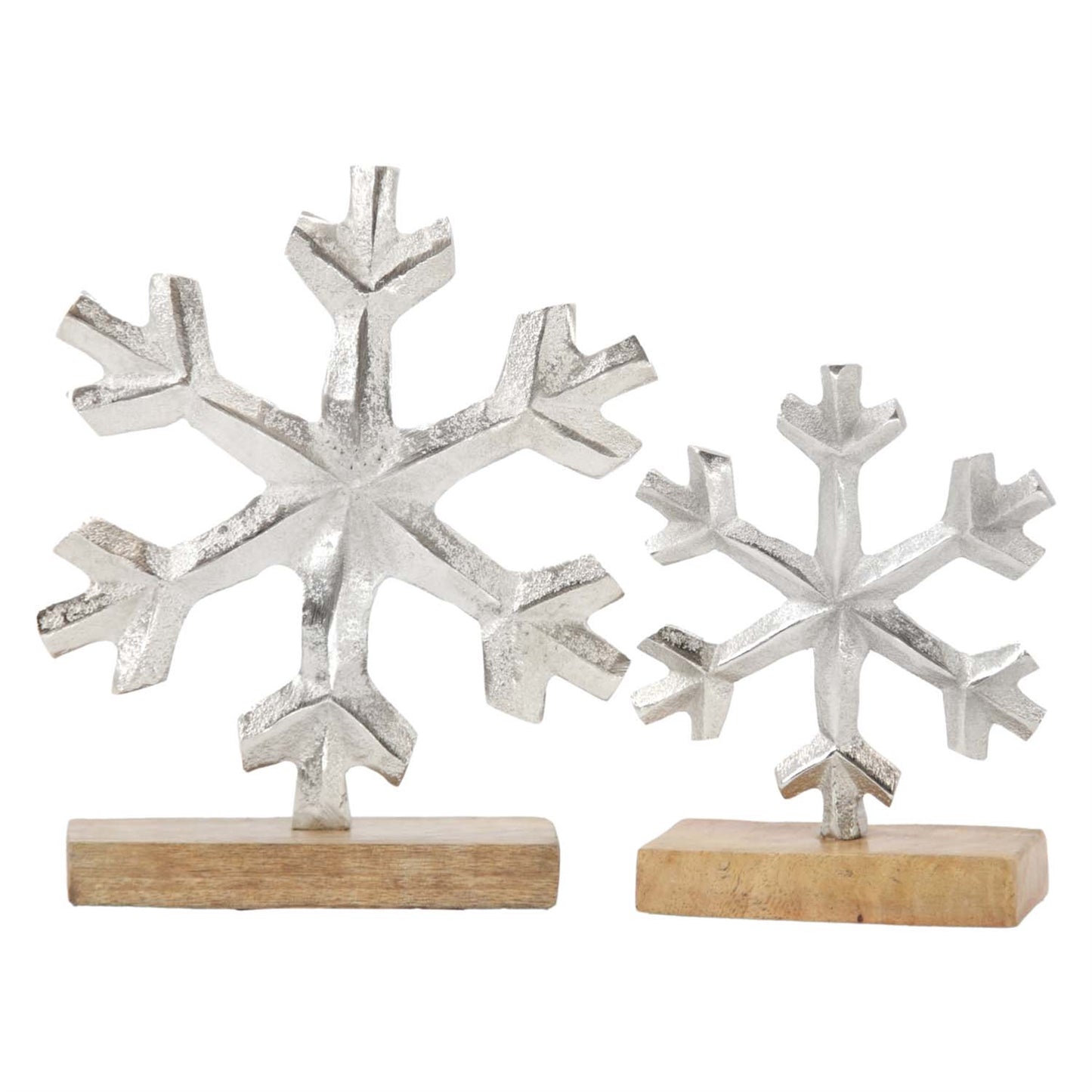 Set of 2 Aluminum Snowflakes on Stands