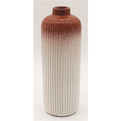 10" Orange and White Ribbed Vase