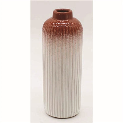 7" Orange and White Ribbed Vase