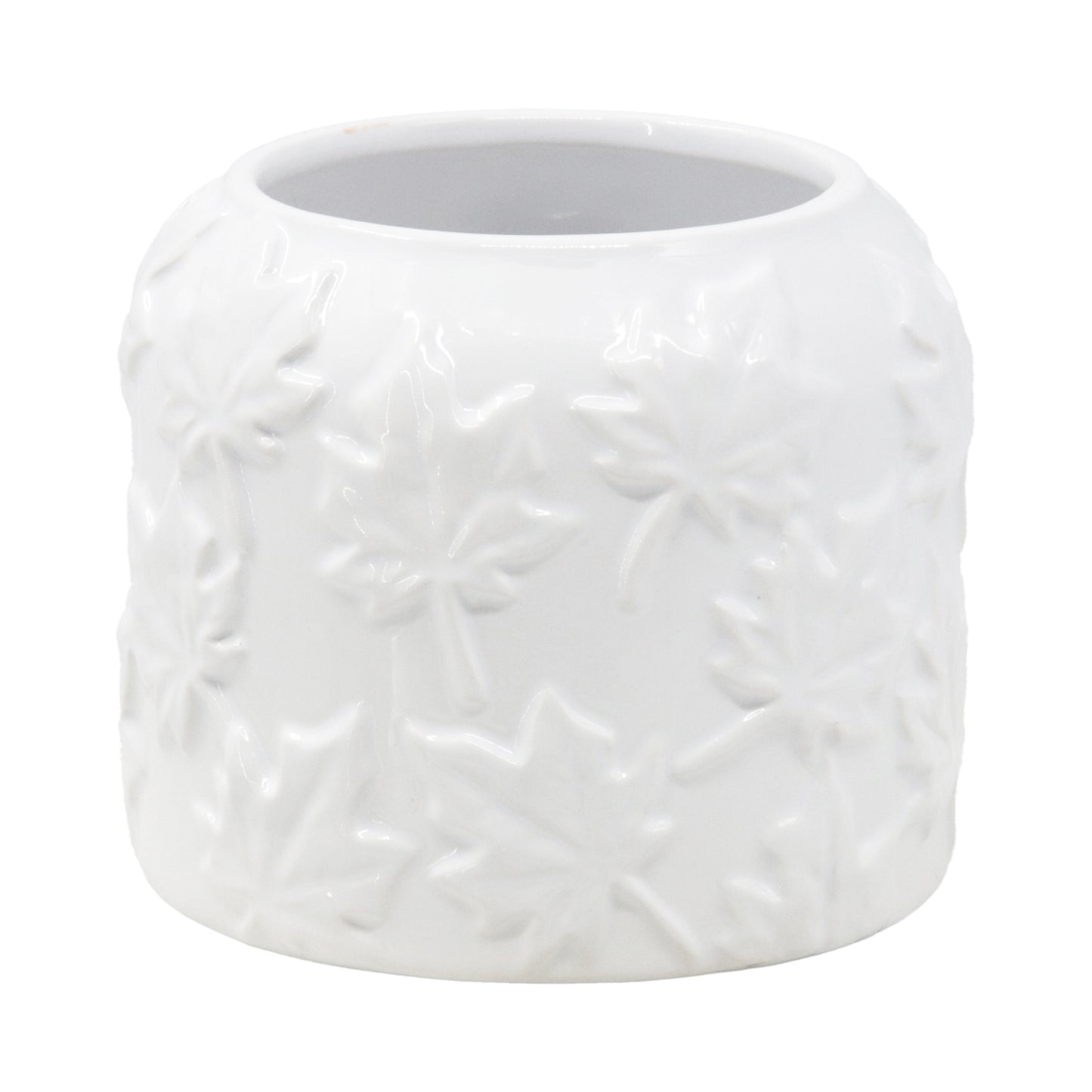 White Embossed Maple Leaf Short Jar