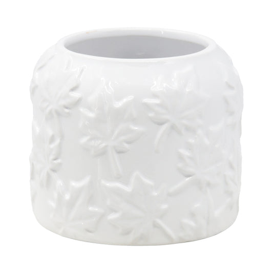 White Embossed Maple Leaf Short Jar