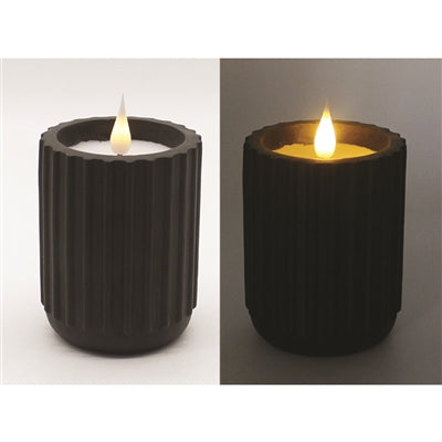 4" Black Ribbed Pottery LED Candle