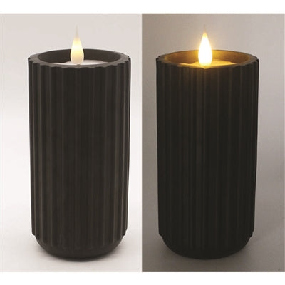 6" Black Ribbed Pottery LED Candle