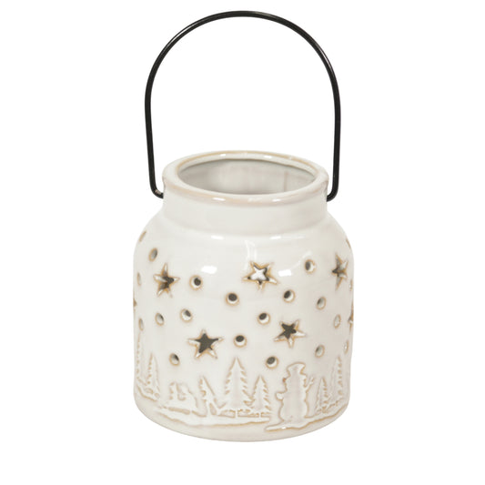 Cream Winter Village Porcelain Bucket