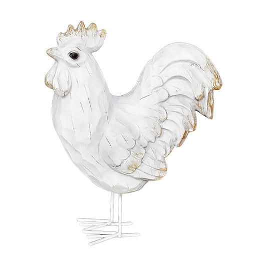 Antique White Resin Rooster