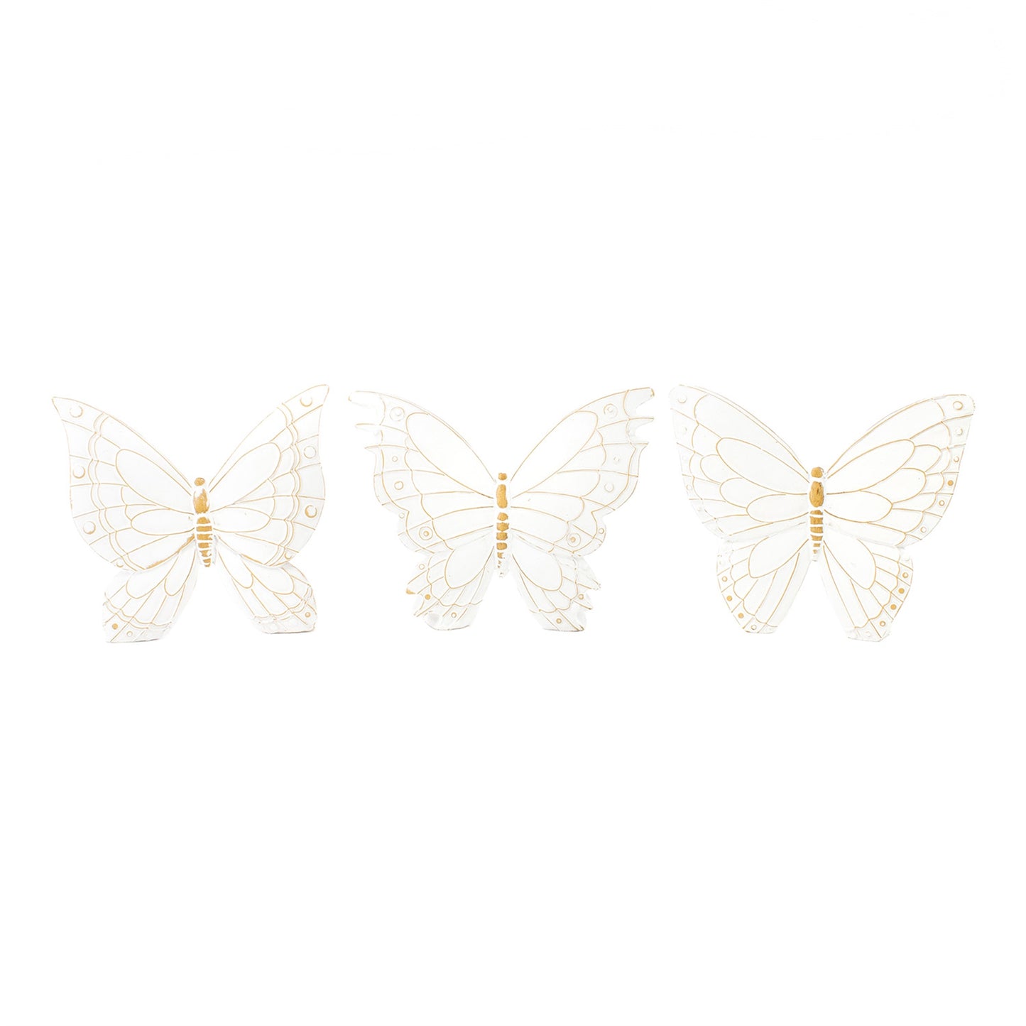 3 Assorted White Resin Butterfly Stands