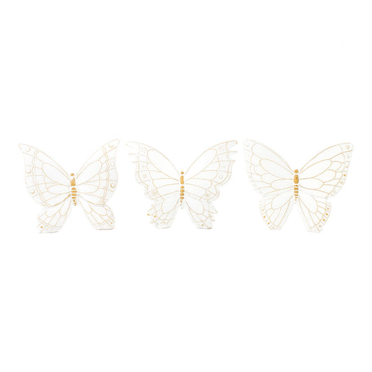 3 Assorted White Resin Butterfly Stands