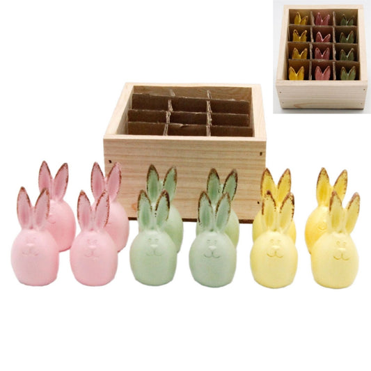 Set of 12 Green, Pink and Yellow Bunny Heads