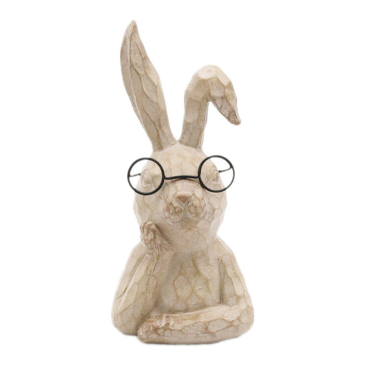 Tan Resin Thinking Bunny with Glasses