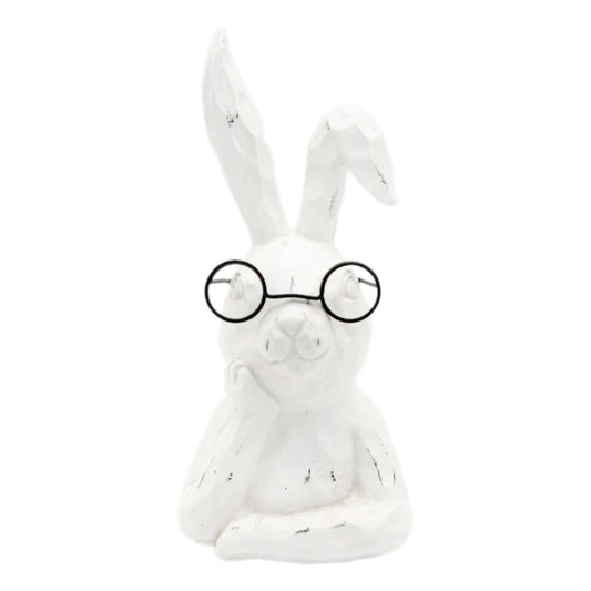 White Resin Thinking Bunny with Glasses
