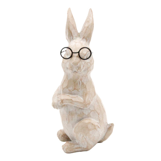 Tan Resin Carved Bunny with Glasses