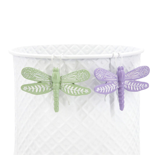 2 Assorted Green and Purple Dragonfly Pot Hangers