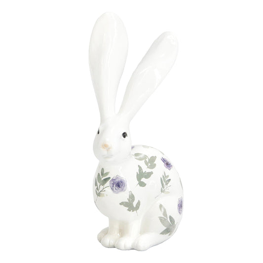 Fuschia Flower Porcelain Long-Ear Bunny
