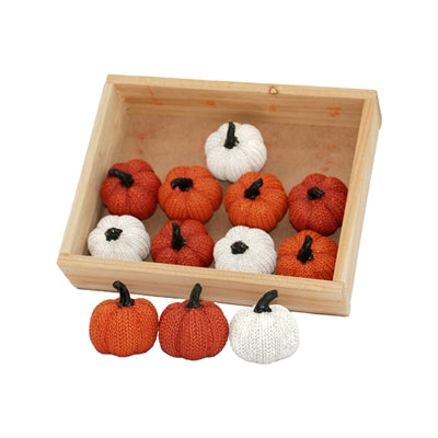 S/12 Orange, and White Braided Resin Pumpkins