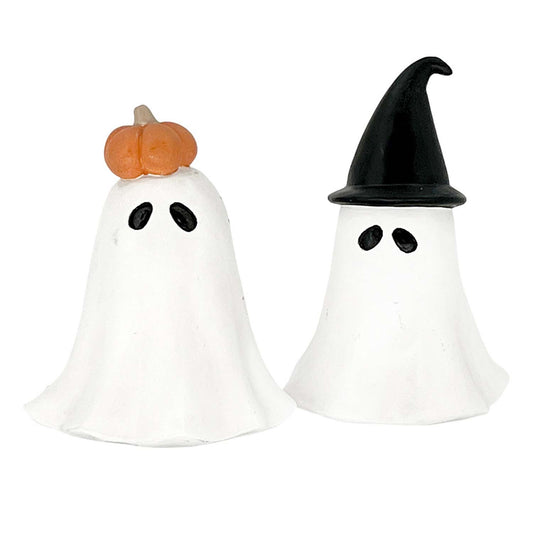 Set of 2 Resin Witch Hat and Pumpkin Hat Ghosts