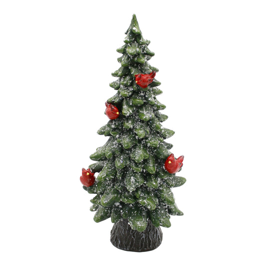 Large Green Resin Tree with Cardinals
