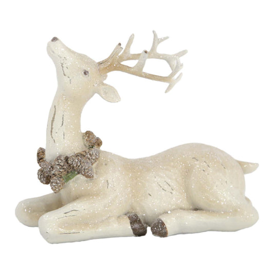 Laying Resin Deer with Neck Wreath