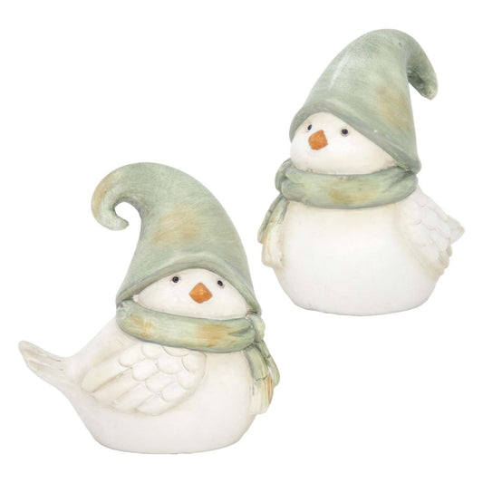 Set/2 Green Scarf and Hat Resin Birds