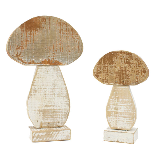 Set of 2 Wood Mushroom Stands