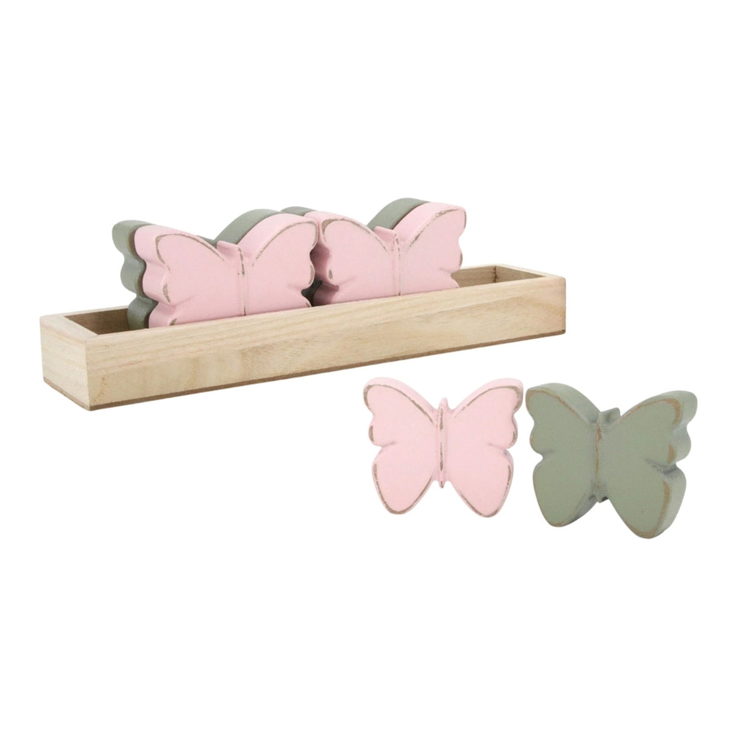 Set of 6 Pink and Green Butterfly Blocks