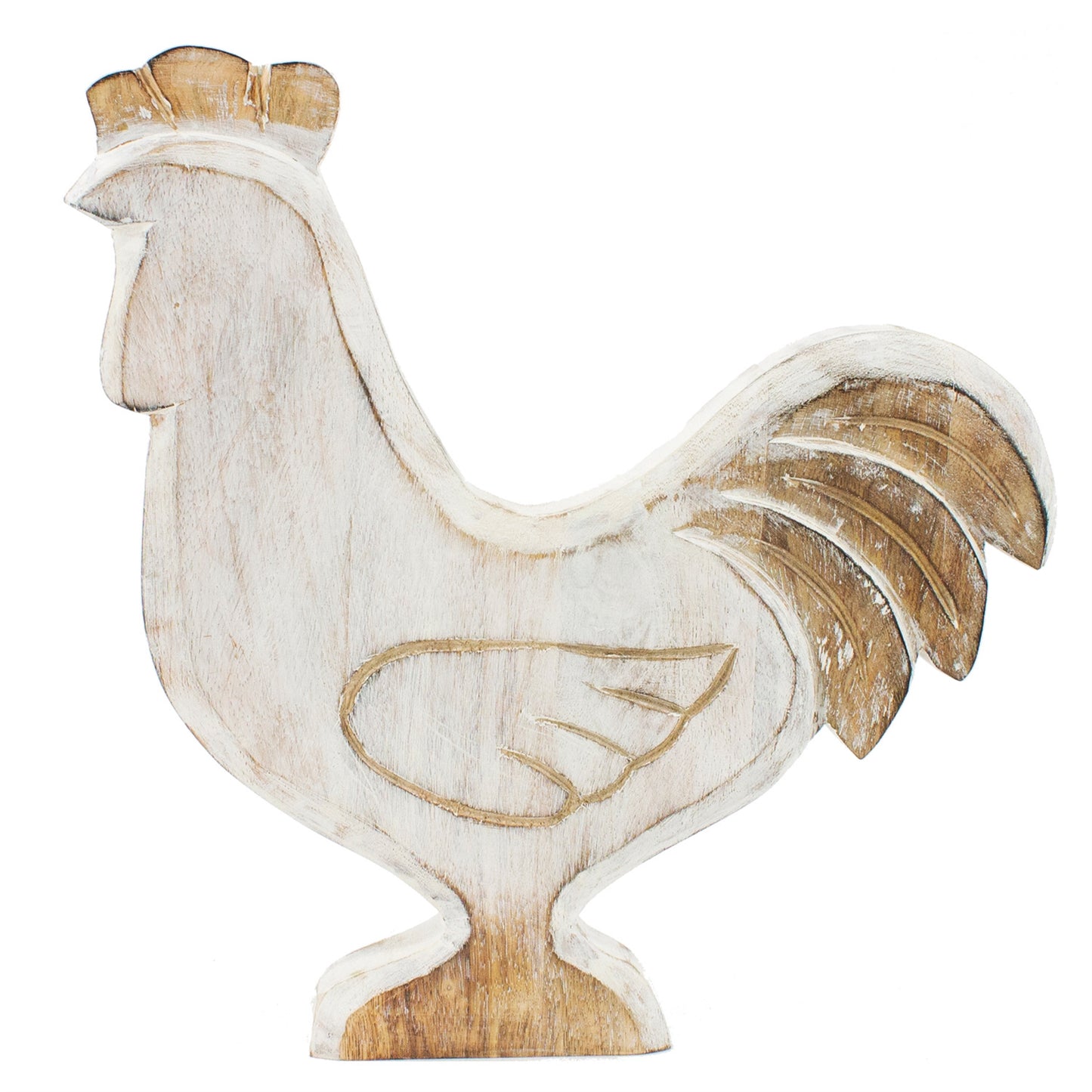 Whitewashed Mango Wood Rooster Stand