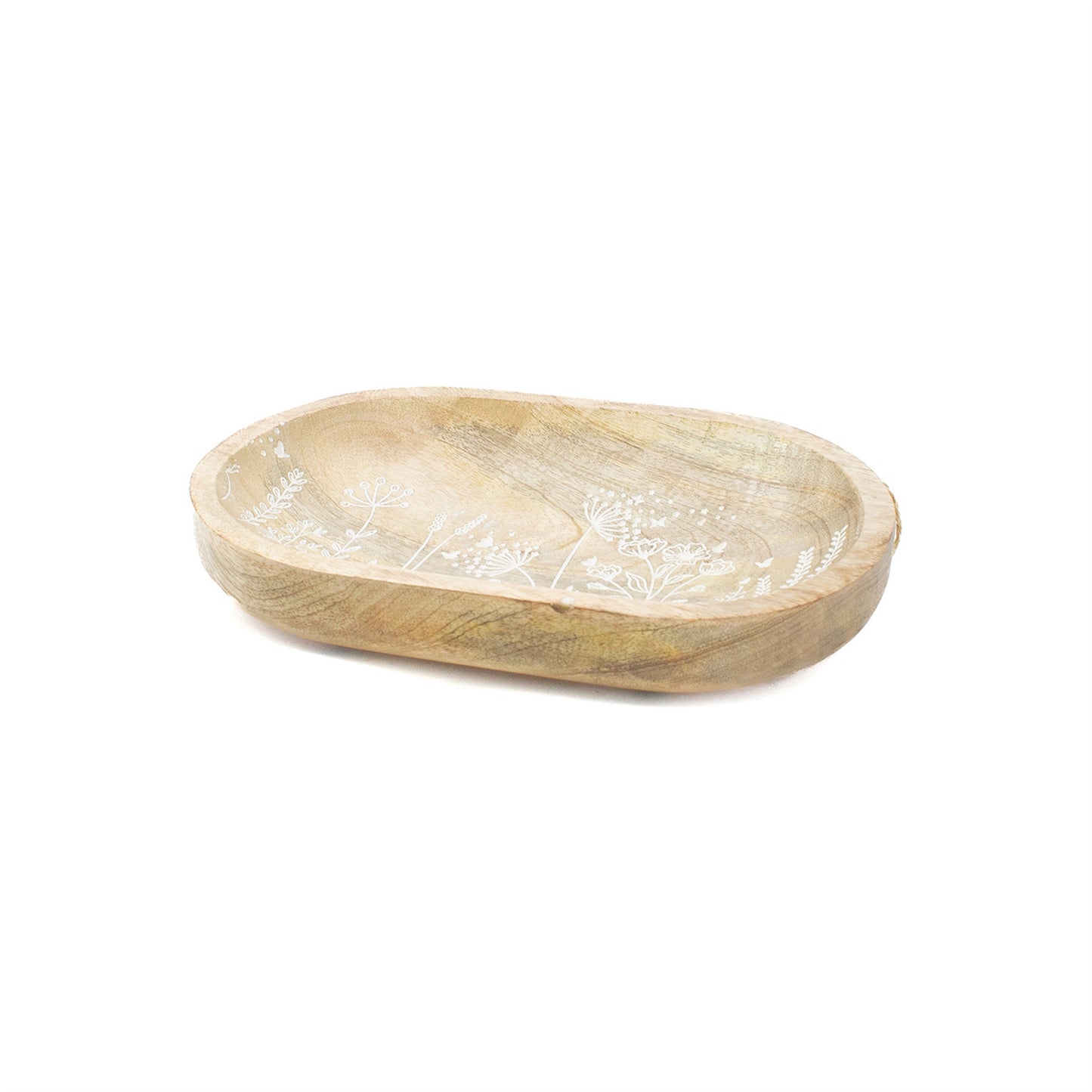 Wooden bowl with textured surface on a white background