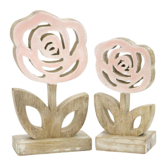 Set of 2 Wood and Enamel Roses