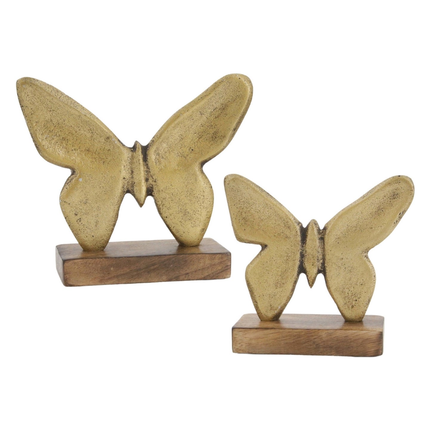 Set of 2 Antique Brass Wood Butterfly Blocks