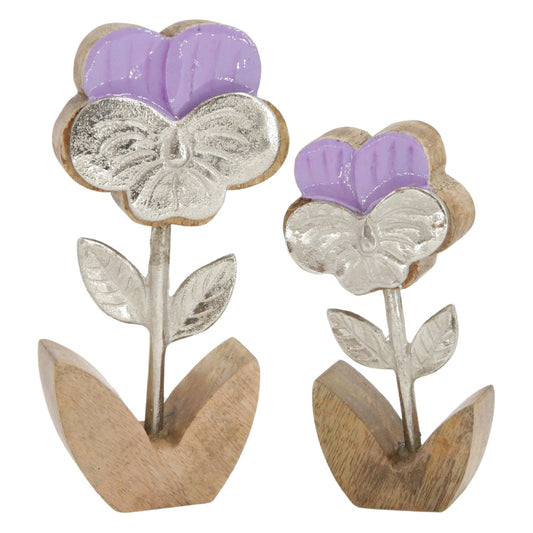Set of 2 Violet Daisy Wood and Metal Flowers