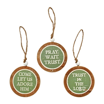 3 Asst Green/Natural Trust Bead Ornaments