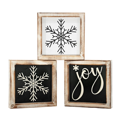 3 Asst Black/White Mini Winter Signs