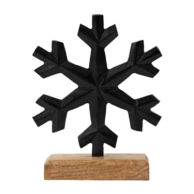 8" Black Metal Snowflake on Block