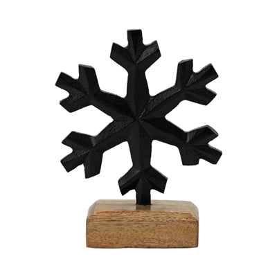 6" Black Metal Snowflake on Block