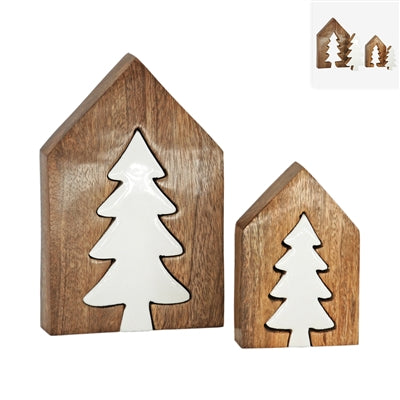 Set/2 Wood Puzzle House and Tree Blocks