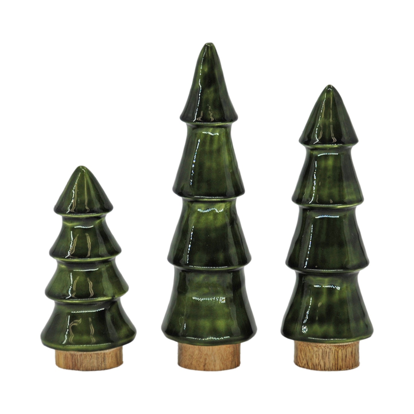 Set of 3 Wood and Green Enamel Christmas Trees