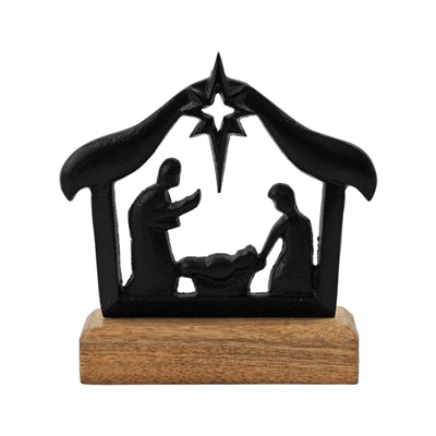 Black Metal Nativity on Wood Block