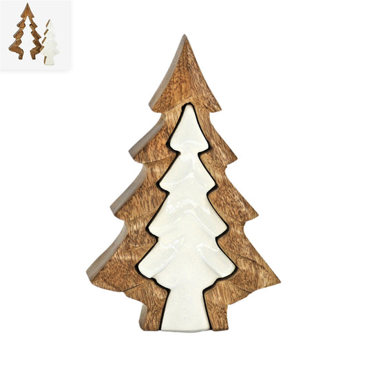 Small 3D Wood and White Enamel Tree