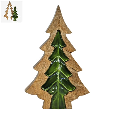 3D Wood and Green Enamel Tree 8"