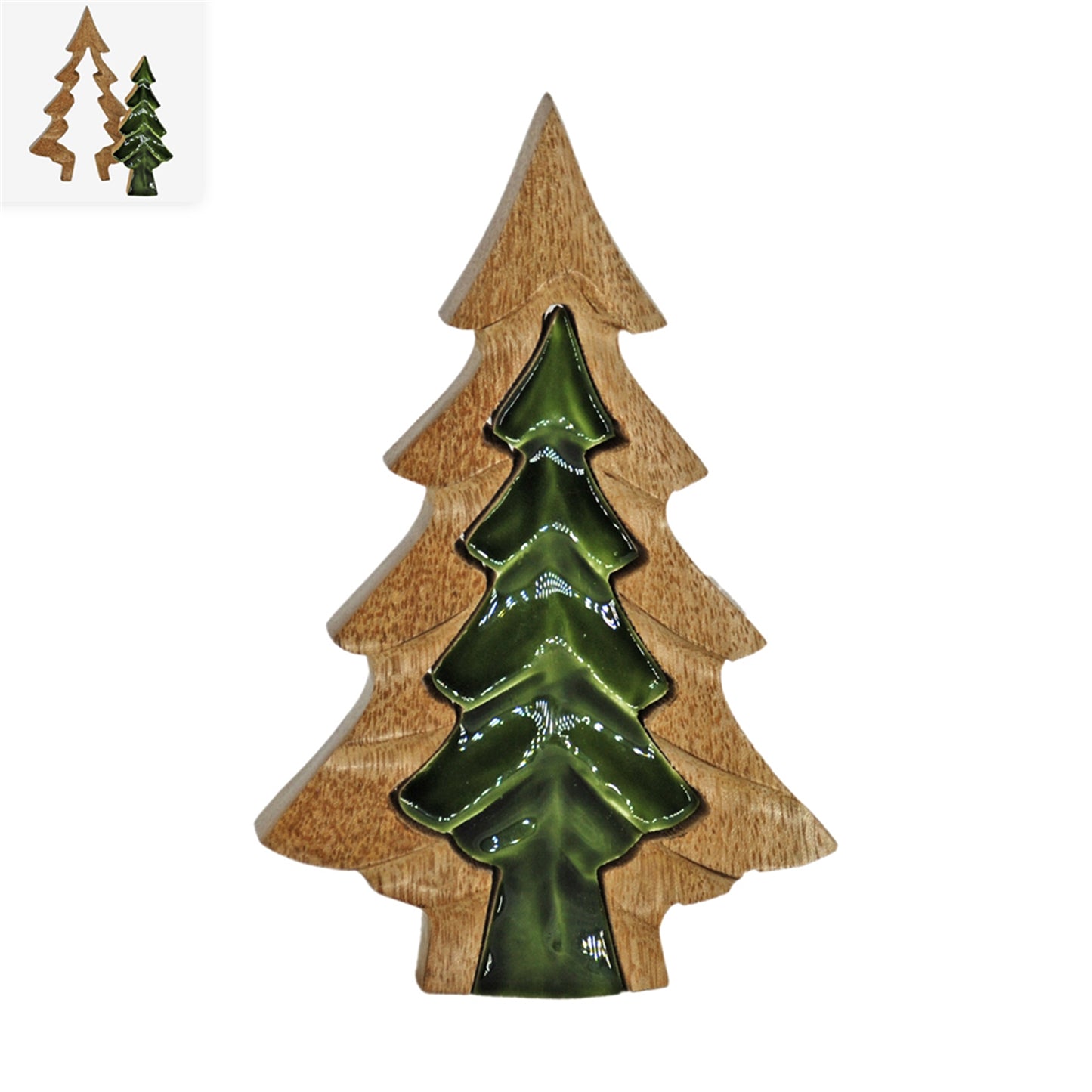 Small 3D Wood and Green Enamel Tree