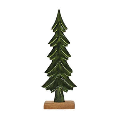 15" Wood and Green Enamel Tree