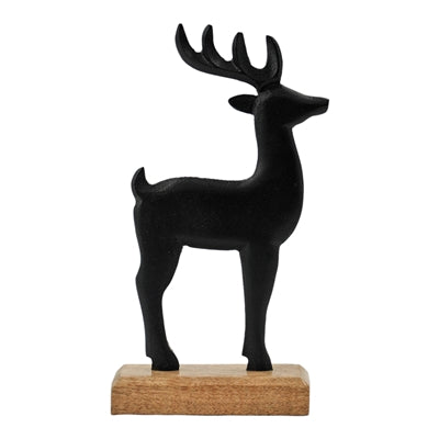 Black Metal Reindeer on Wood Block