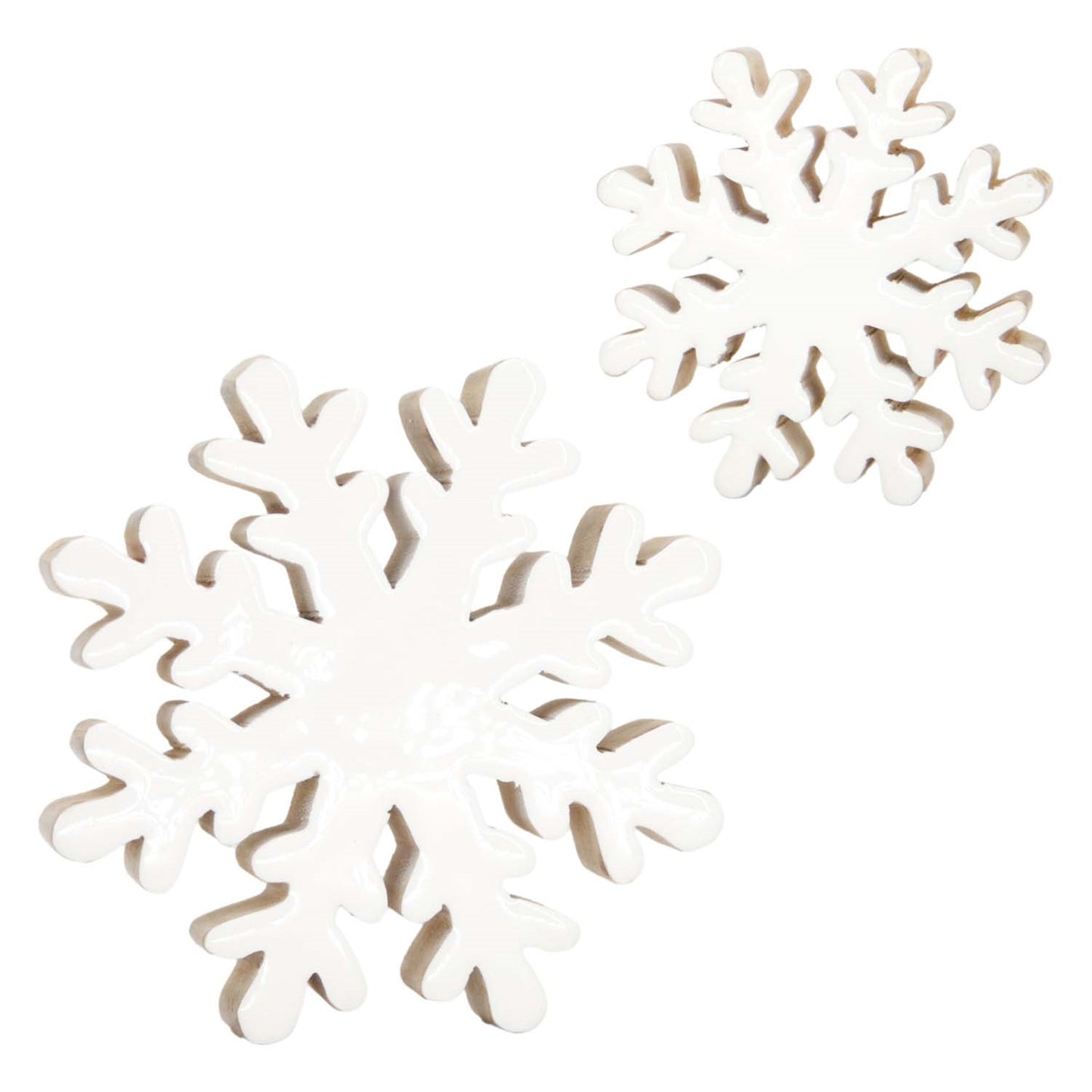 Set of 2 White Enamel Snowflakes