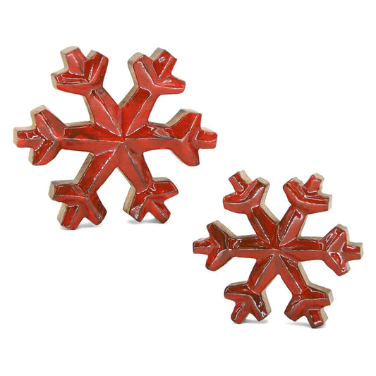 Set of 2 Ruby Red Enamel Snowflake Blocks
