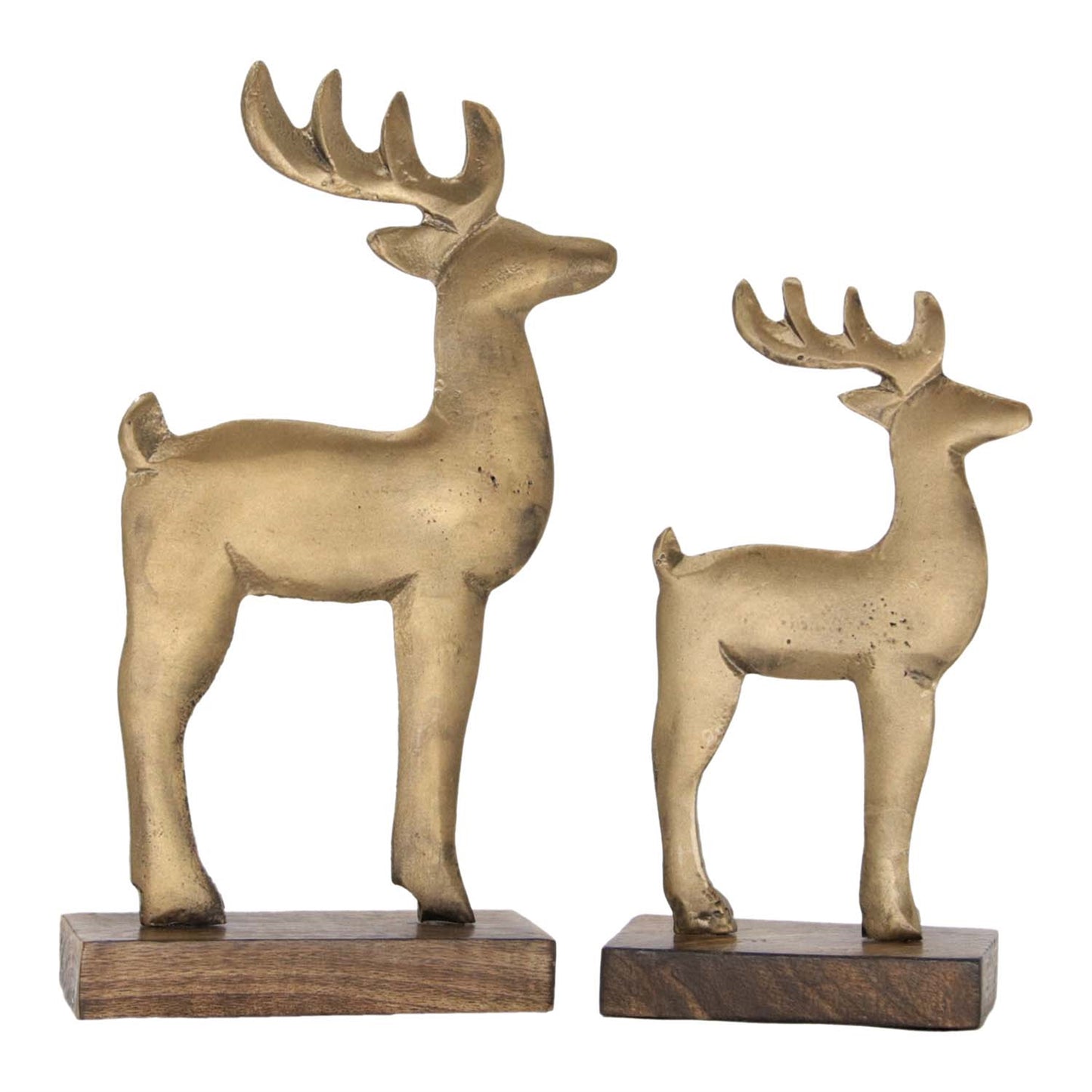 Set of 2 Gold Metal Reindeer on Stands